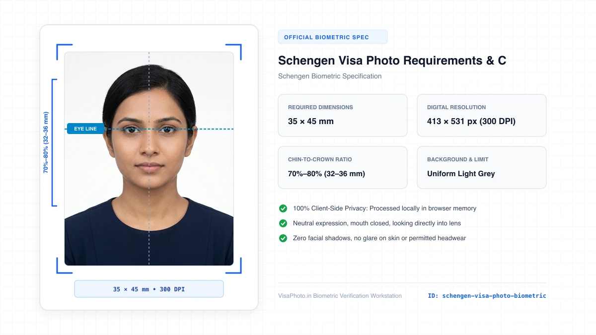 Schengen biometric visa photo proportion and measurement guide