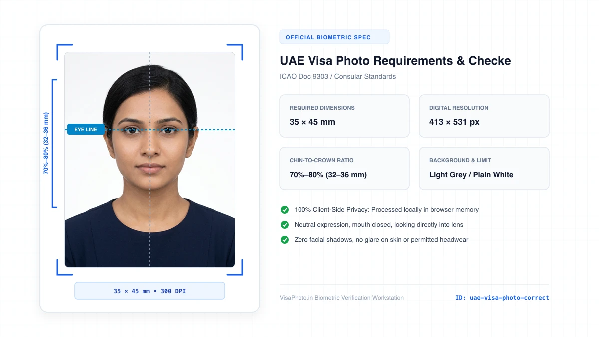 UAE visa photo correct white background and dark clothing example