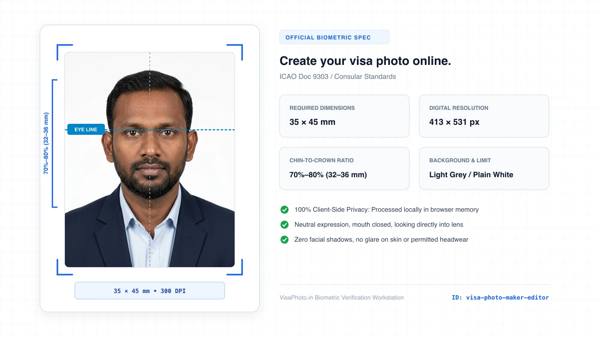 Visa photo creation editor interface with crop guides